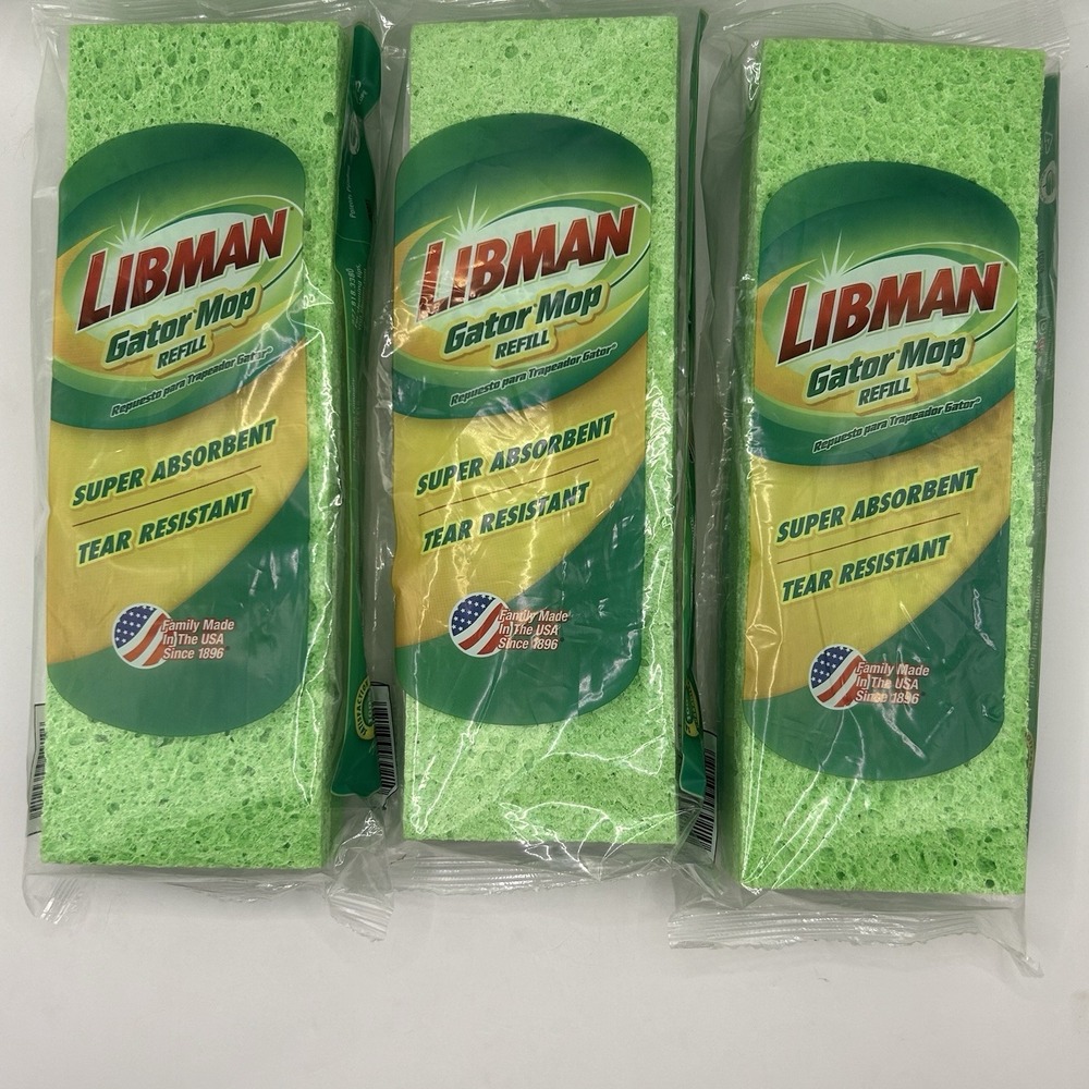 Libman Gator Mop Refill 3‑Pack Super Absorbent Tear‑Resistant USA Made New